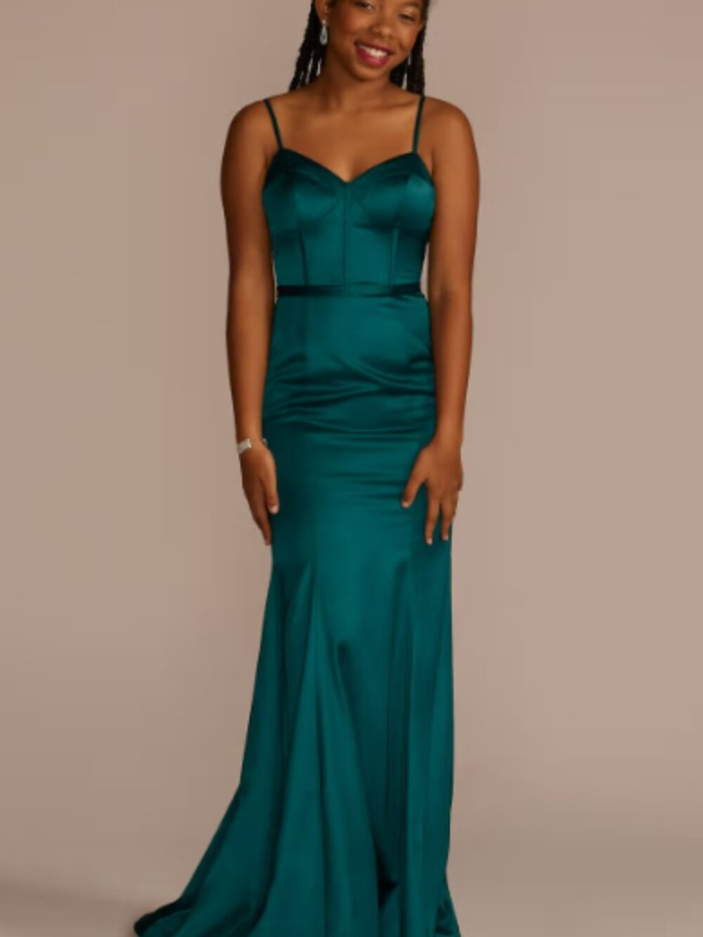 NWT Jules & Cleo Emerald Satin Corset Mermaid Gown Size 6